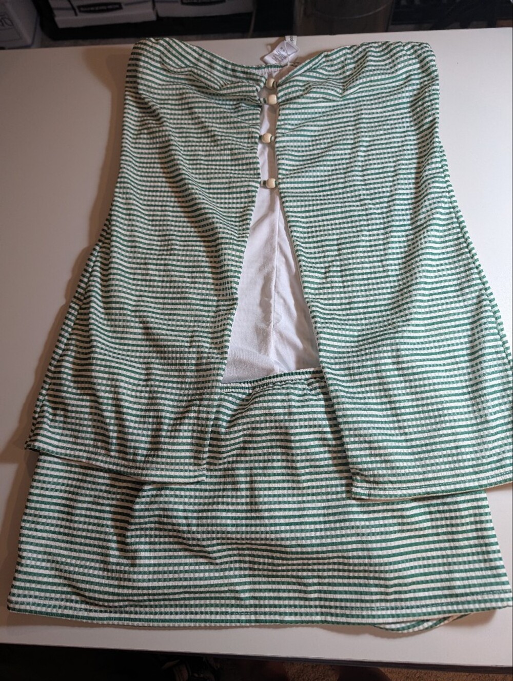 Dippin Daisy's Striped Green and White Strapless Mini Skirt And Top Size Large